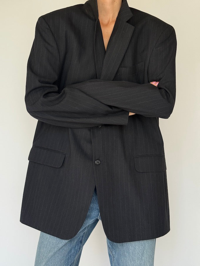 Vintage Oversized Pinstripe Wool-Blended Blazer 5699