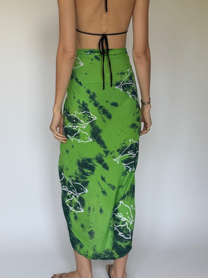 Vintage Tropical Green Tie-Dye Sarong 6280