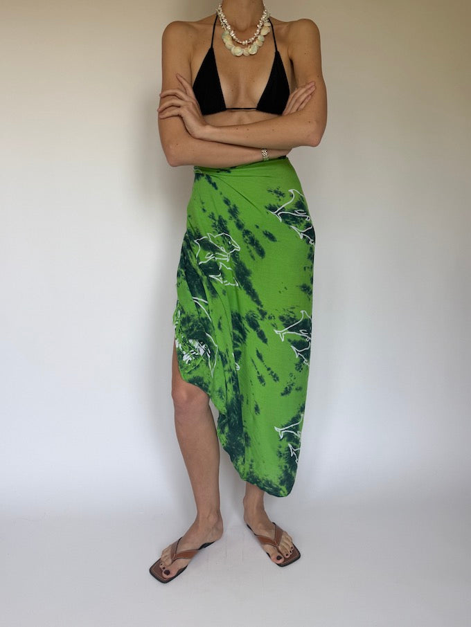 Vintage Tropical Green Tie-Dye Sarong 6280