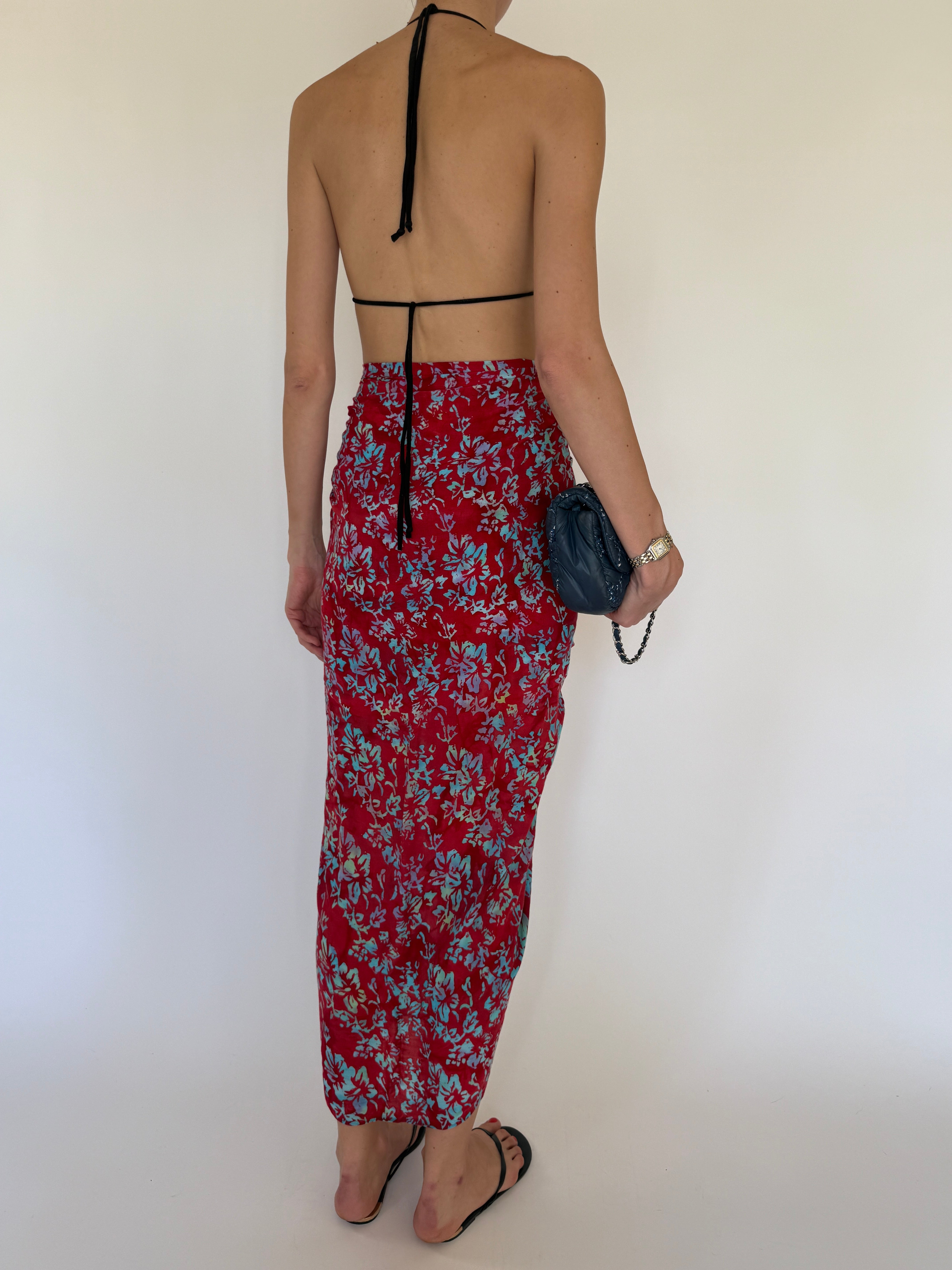 Vintage red floral wrap sarong back view