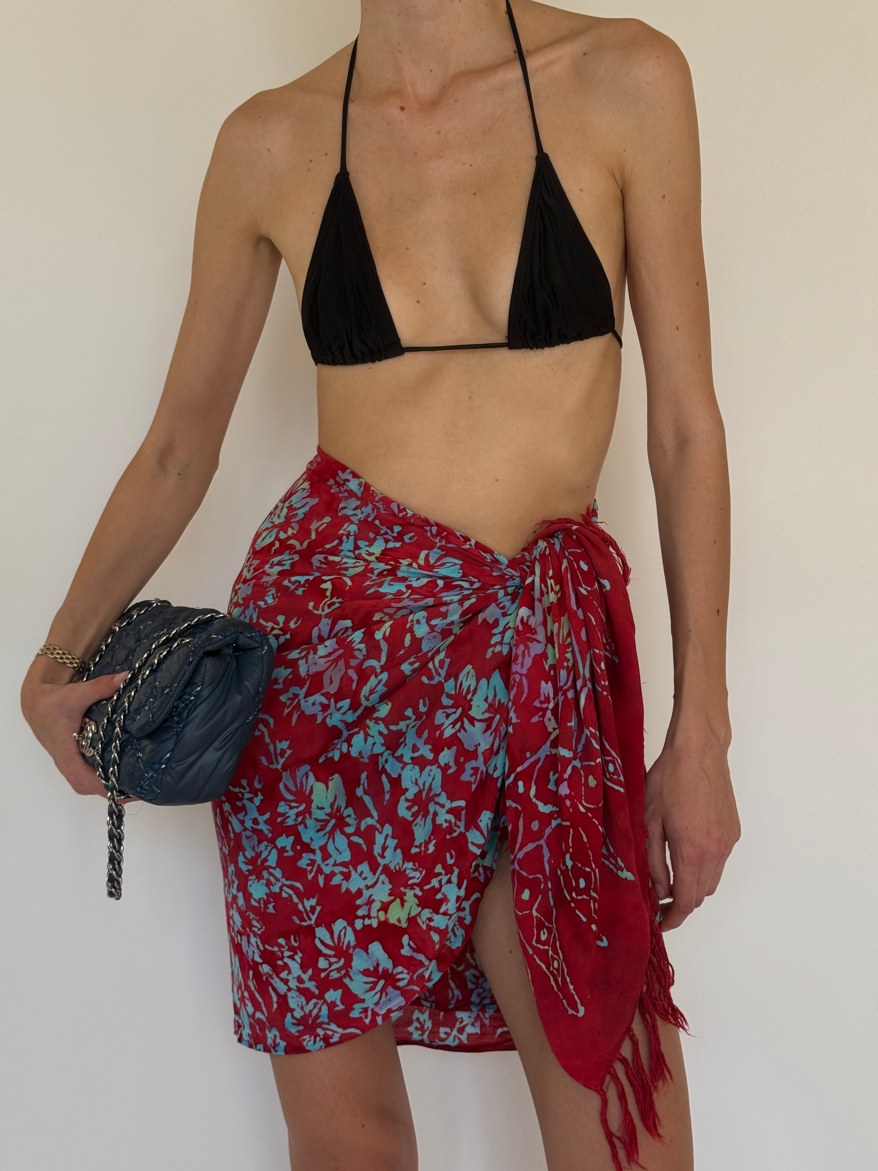 Vintage red floral wrap sarong front view