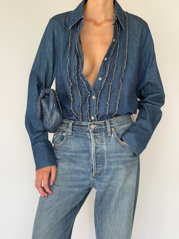 Vintage western-inspired ruffled denim shirt 6336