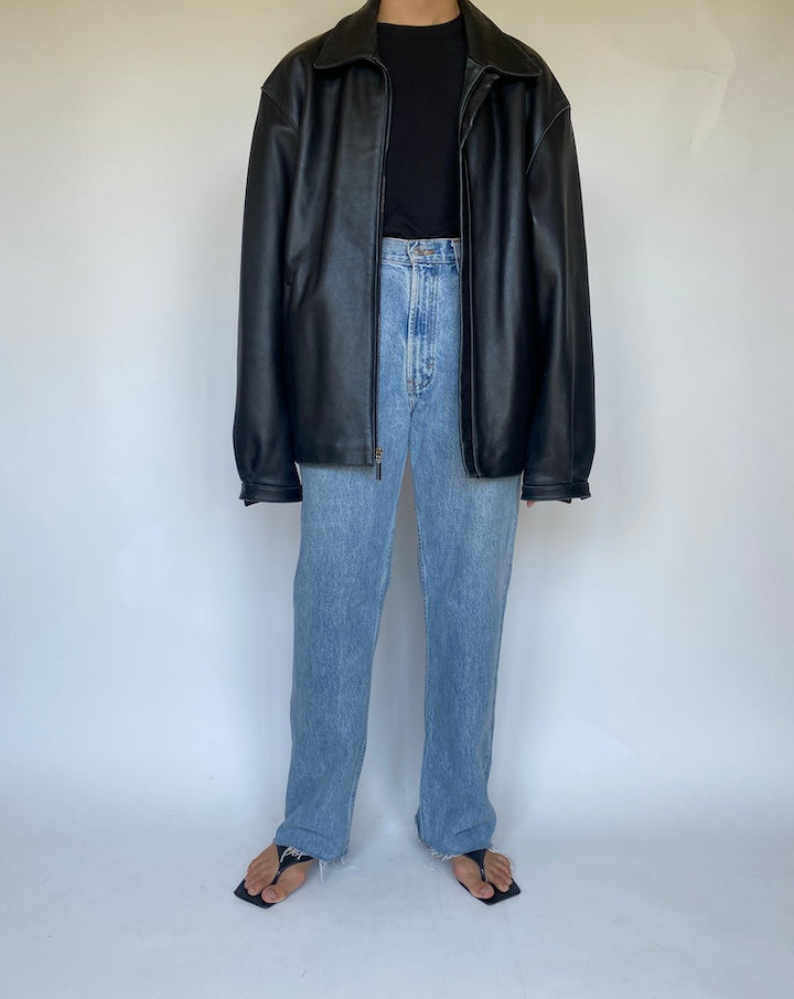 VINTAGE OVERSIZED BLACK LEATHER JACKET 3416