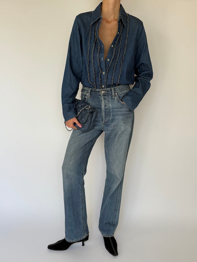 Vintage western-inspired ruffled denim shirt 6336