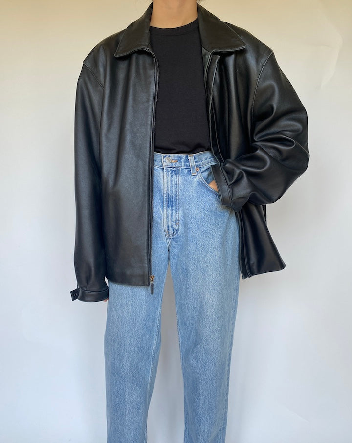 VINTAGE OVERSIZED BLACK LEATHER JACKET 3416