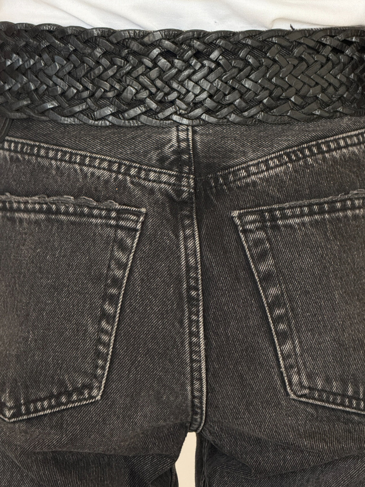 Vintage black braided belt weave detail