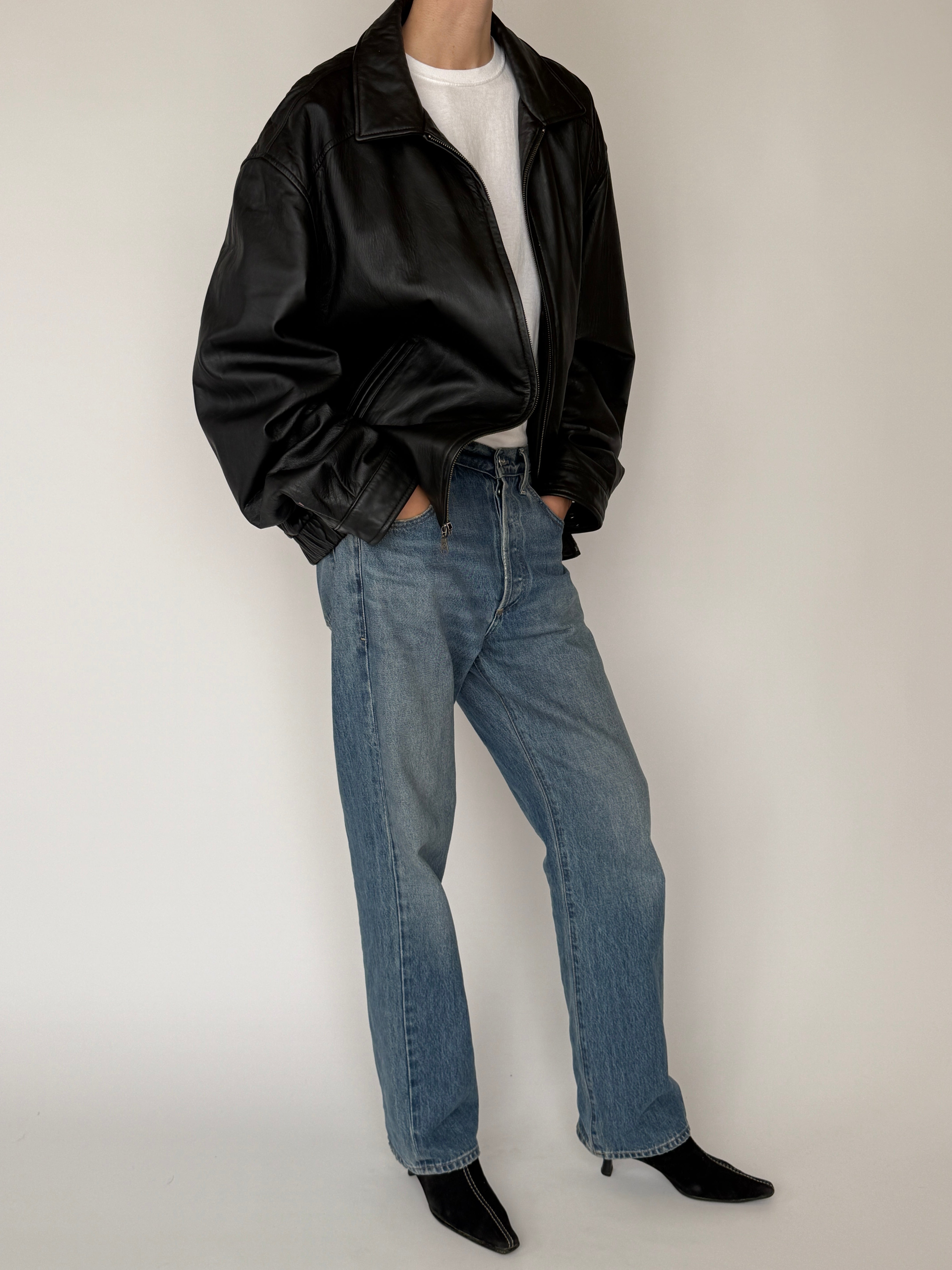 Vintage black leather jacket relaxed fit