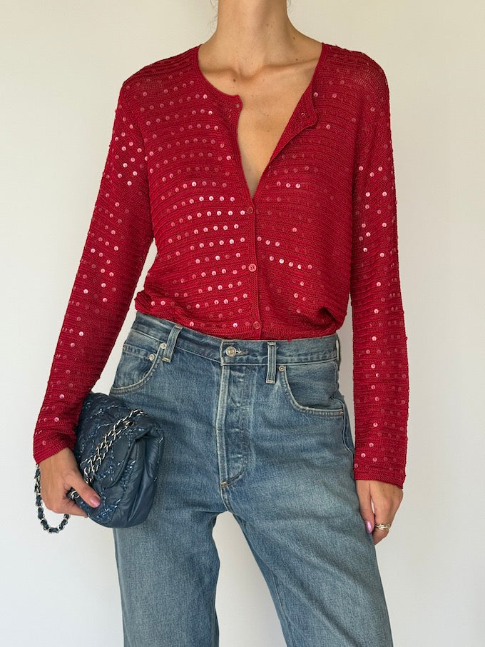 Vintage Red Sequin Knit Cardigan 6360