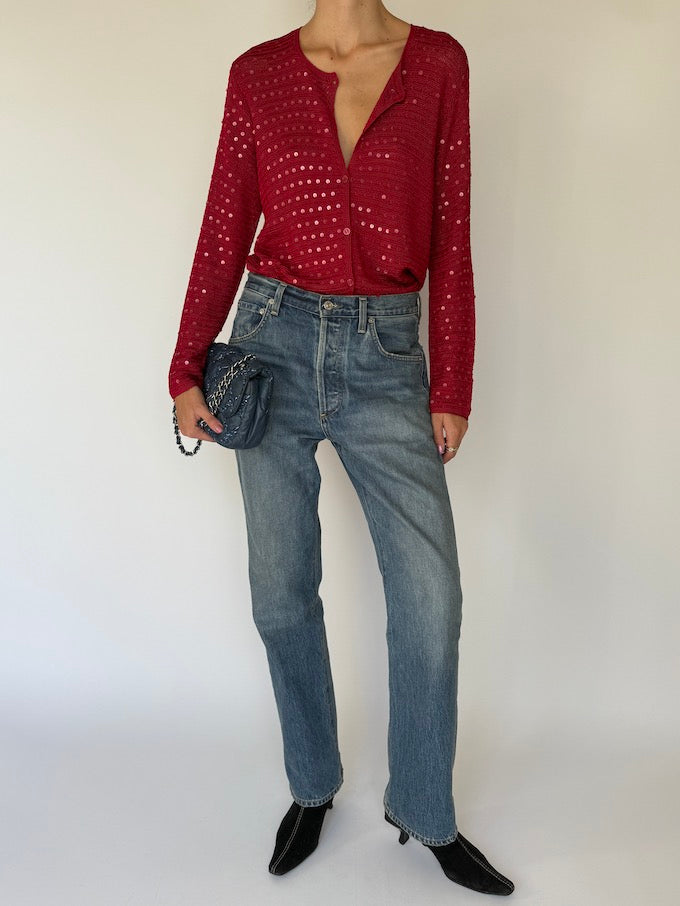 Vintage Red Sequin Knit Cardigan 6360