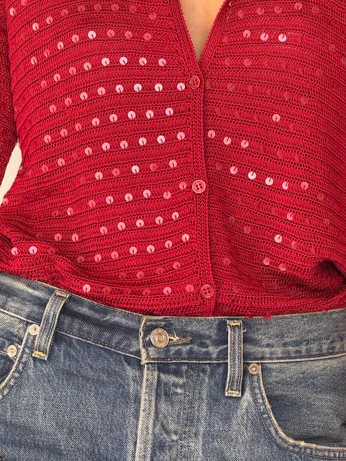 Vintage Red Sequin Knit Cardigan 6360