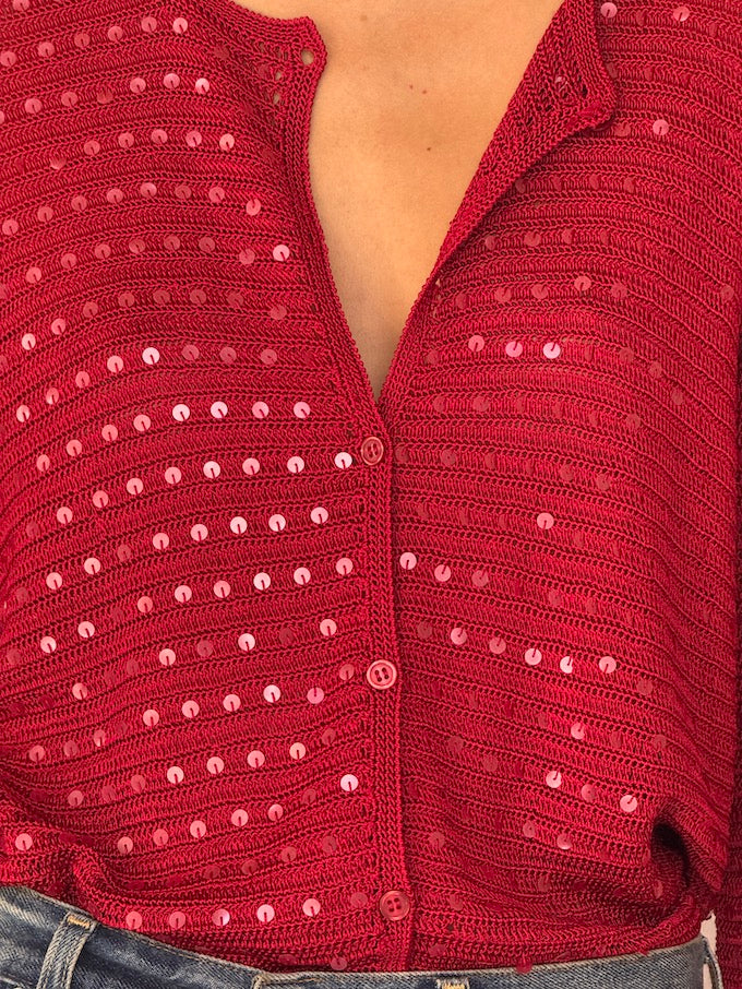 Vintage Red Sequin Knit Cardigan 6360