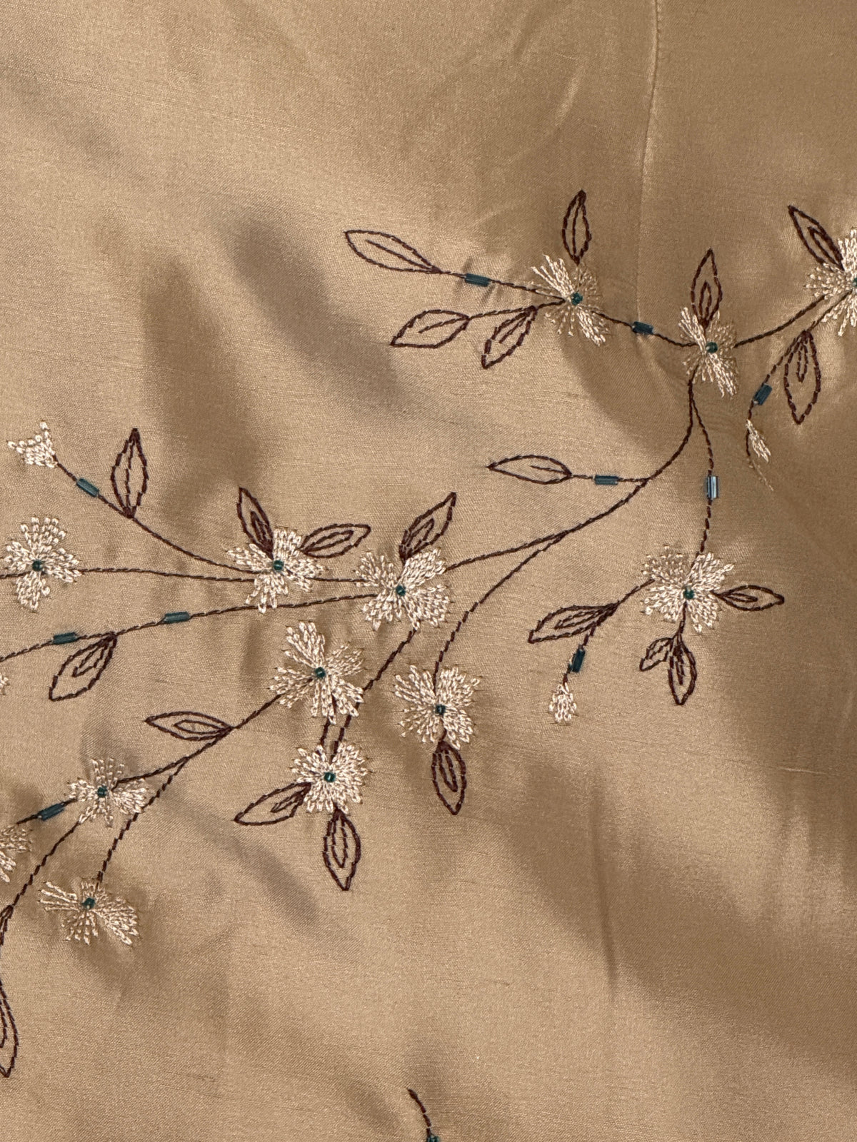 Vintage 100% Silk Embroidered Floral Pencil Skirt Beige & Chartreuse 8360