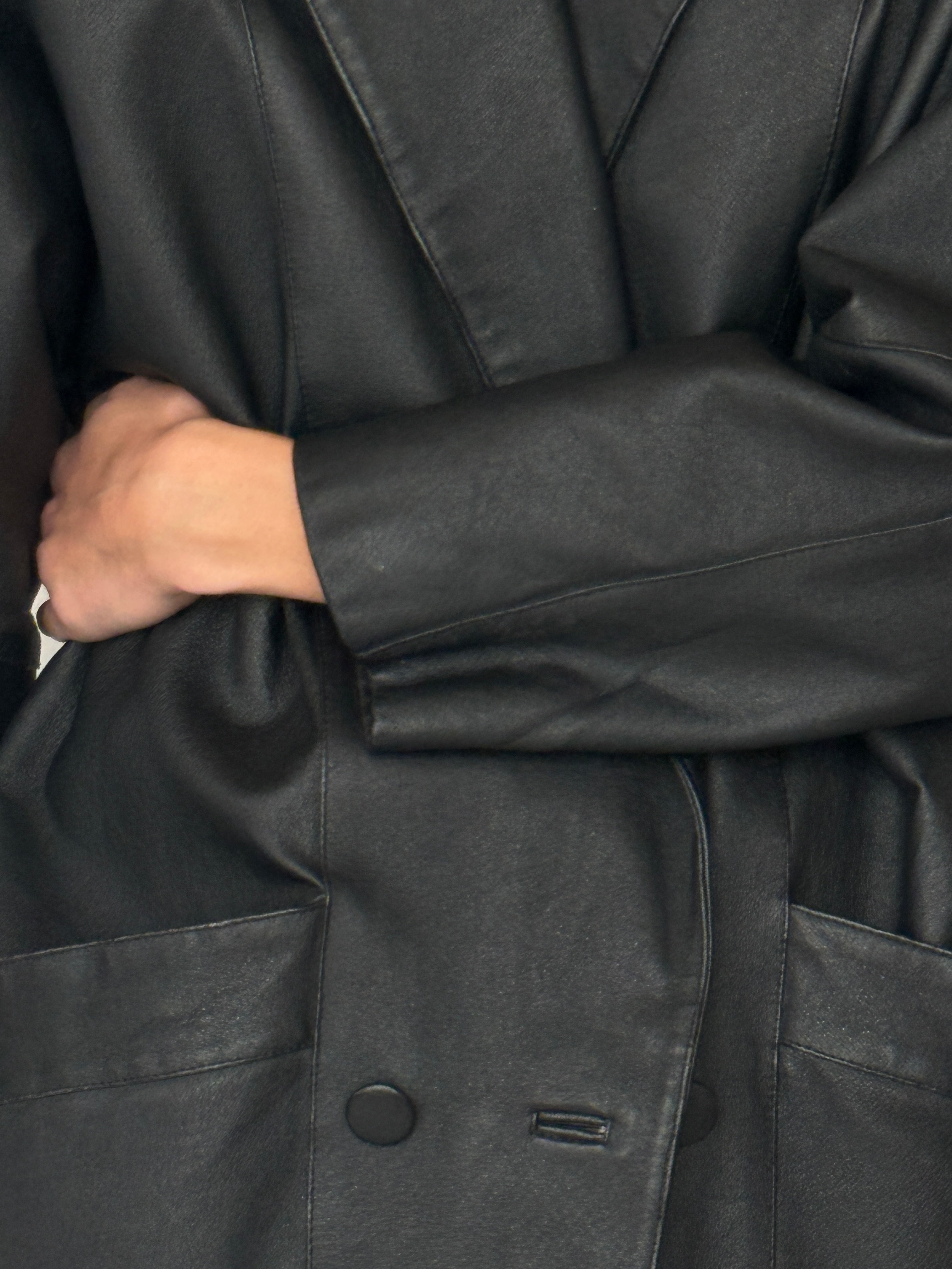 Vintage black leather blazer sleeve detail