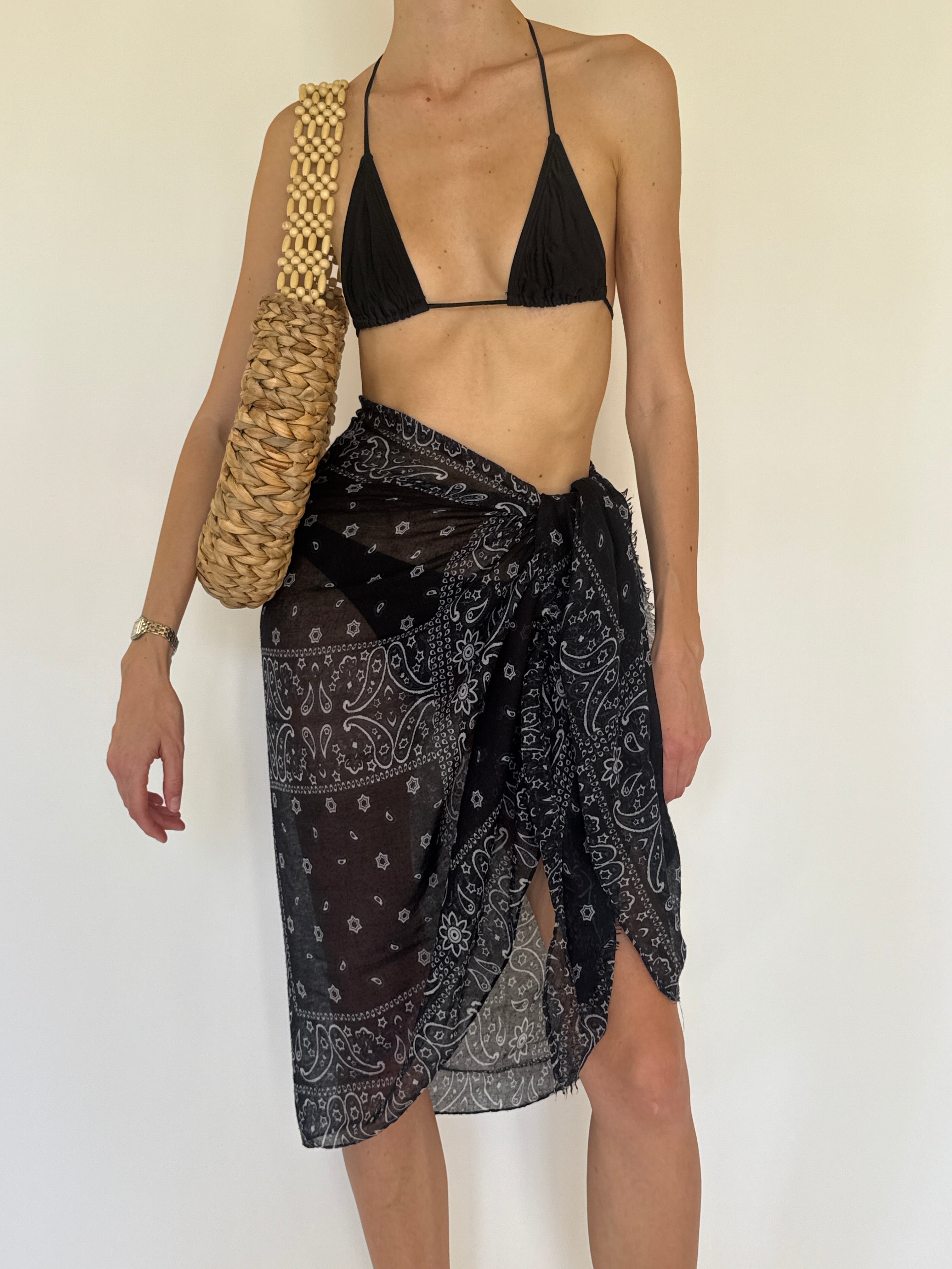 Vintage black sheer paisley sarong paisley pattern detail