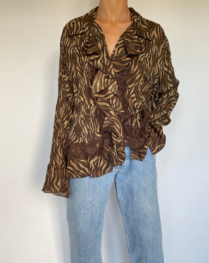 VINTAGE ANIMAL PRINTED OVERSIZED BLOUSE 2906