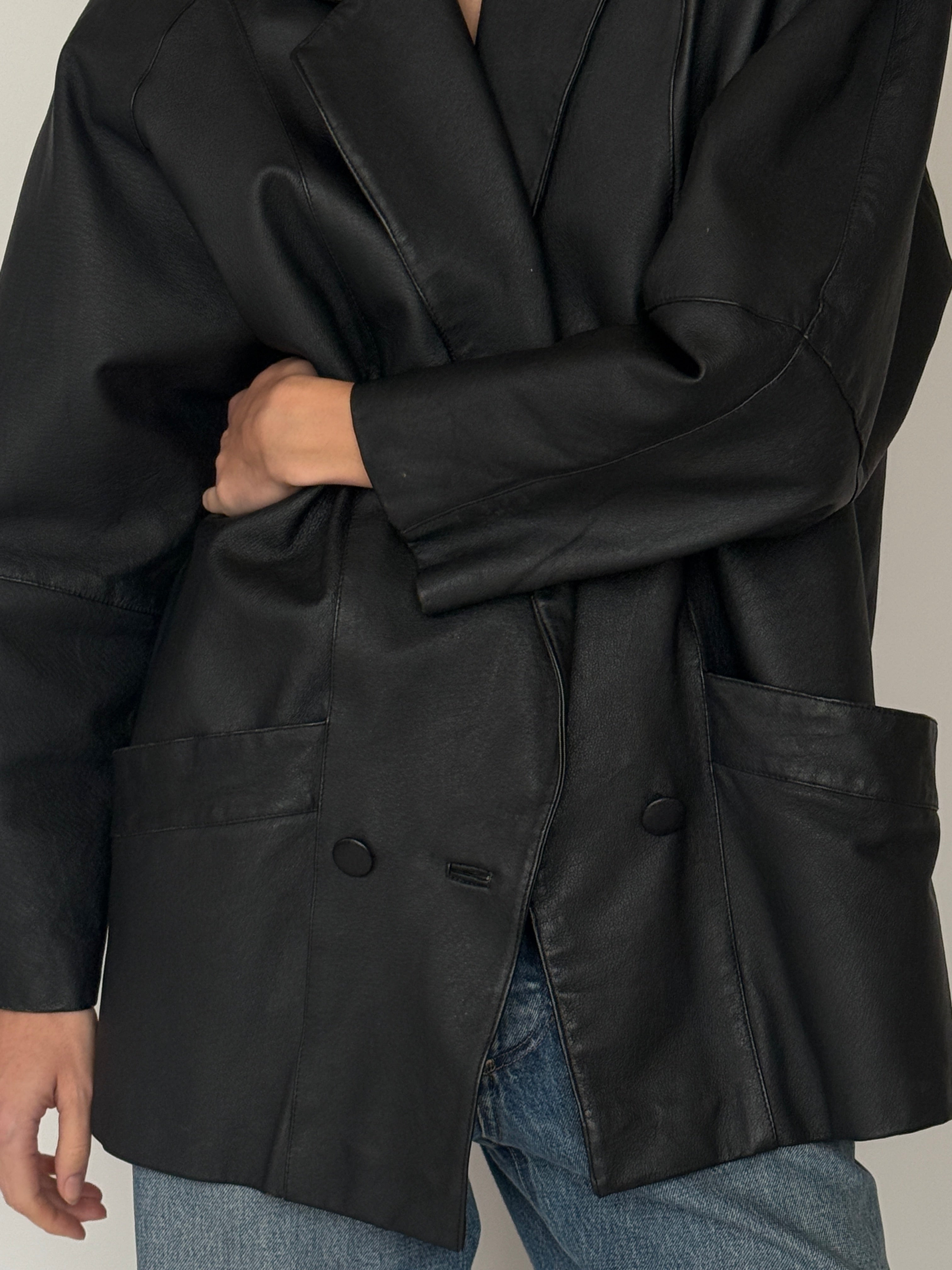 Vintage leather blazer black relaxed fit
