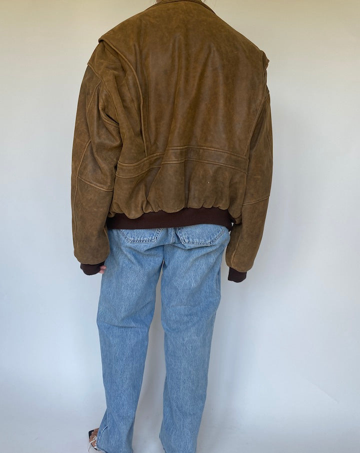 VINTAGE BOXY BROWN LEATHER JACKET 3423