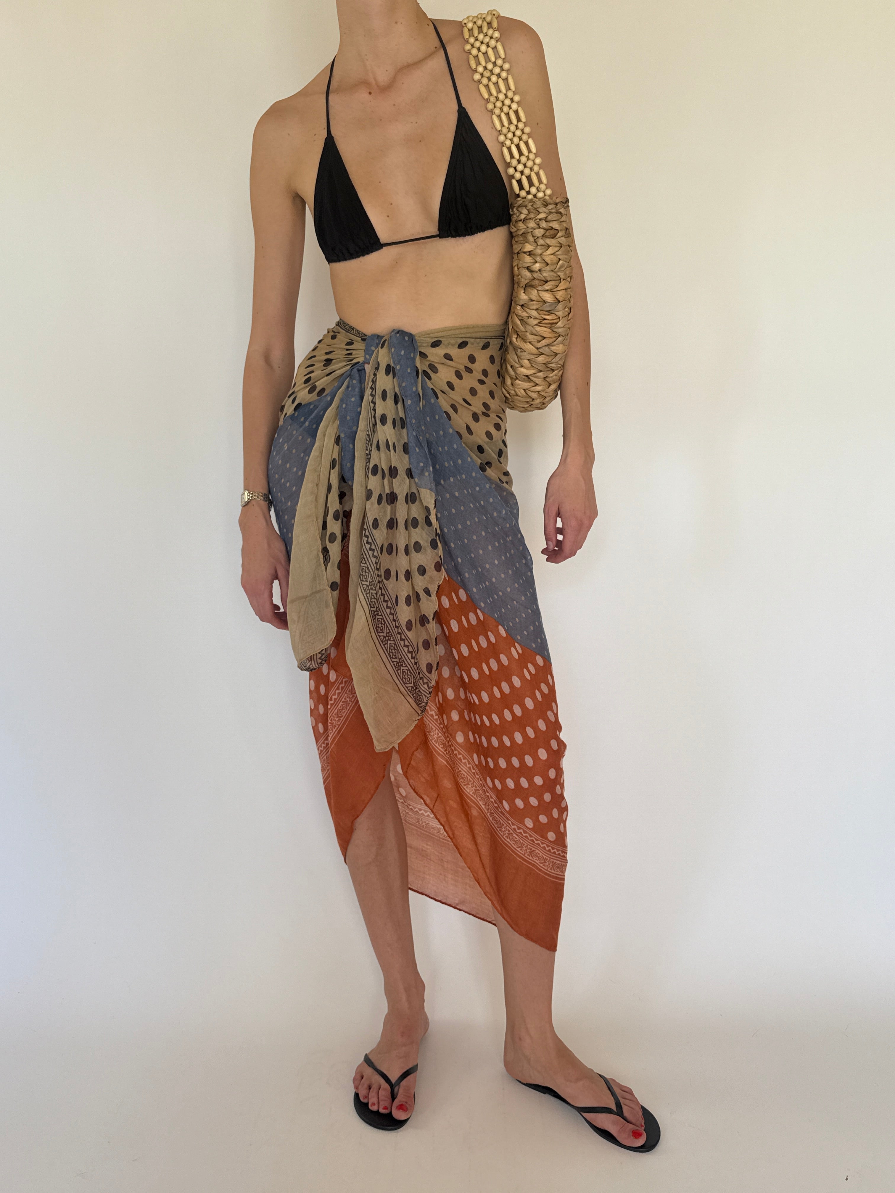 Vintage multicolor printed beach sarong front view