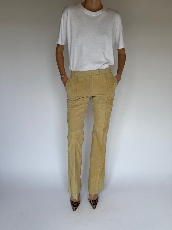 Vintage Suede Leather Pants Sand 6449