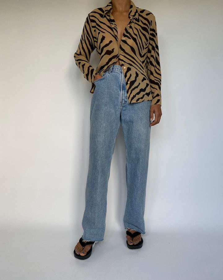 VINTAGE ANIMAL PRINTED LONG-SLEEVE BLOUSE 2908
