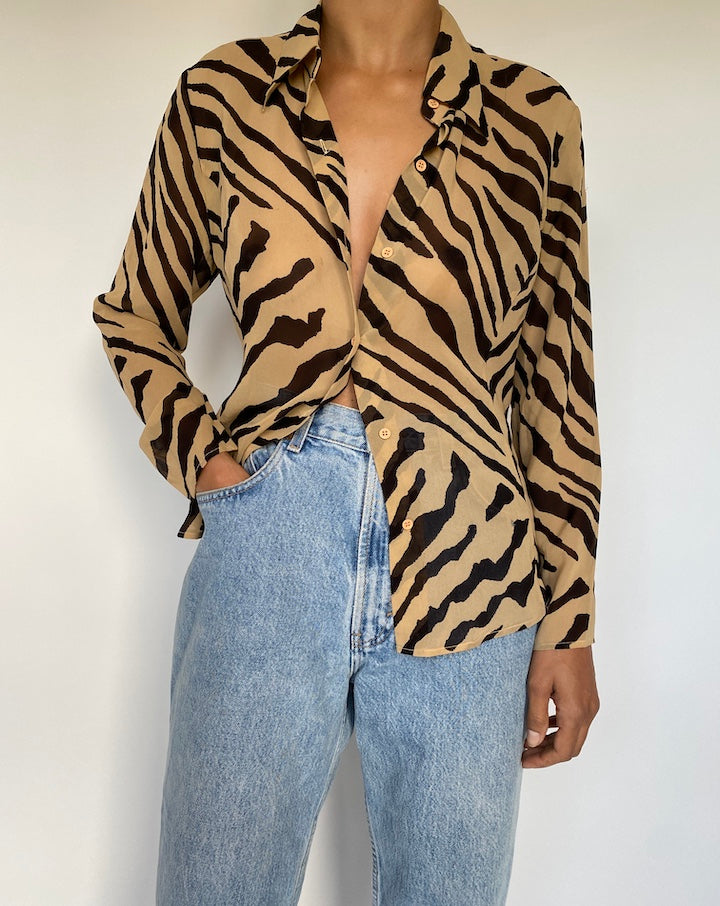 VINTAGE ANIMAL PRINTED LONG-SLEEVE BLOUSE 2908