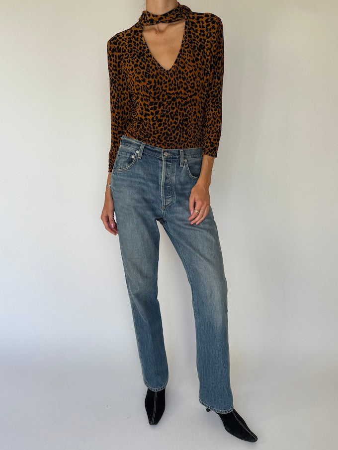 Vintage Leopard Print Cut-Out Top 6090
