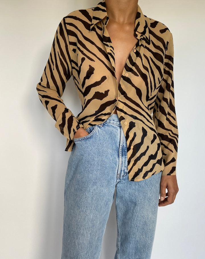 VINTAGE ANIMAL PRINTED LONG-SLEEVE BLOUSE 2908