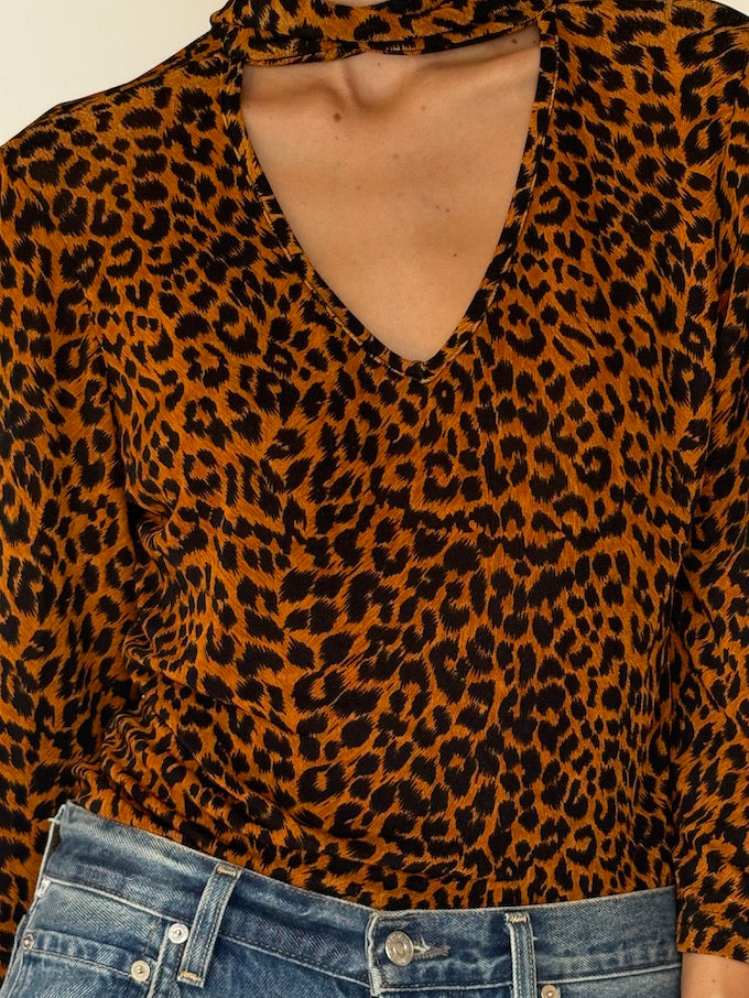Vintage Leopard Print Cut-Out Top 6090