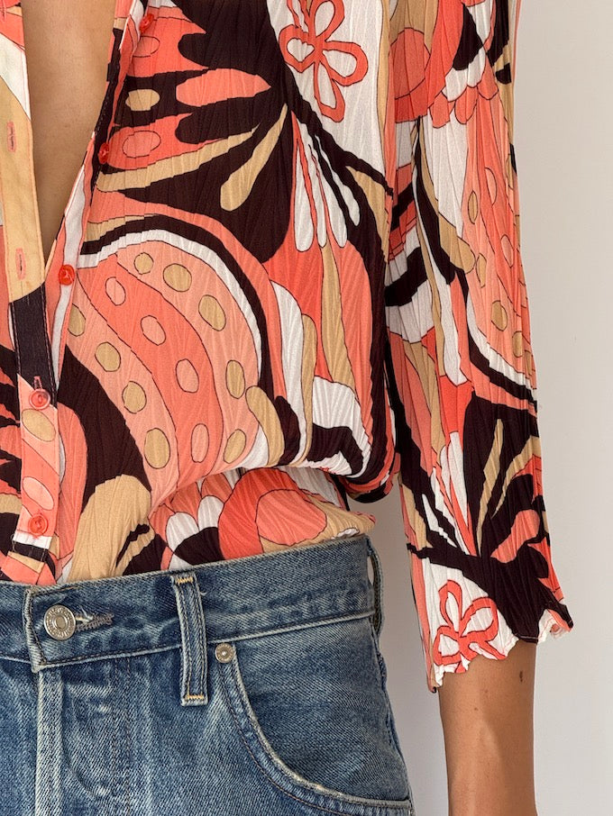 Vintage Pucci-Inspired Printed Button-Up Blouse 6238