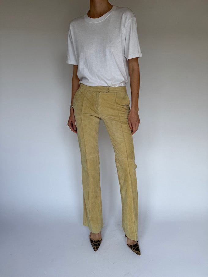 Vintage Suede Leather Pants Sand 6449