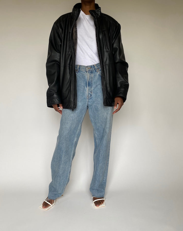 VINTAGE OVERSIZED CALVIN KLEIN BLACK FAUX LEATHER JACKET 3834