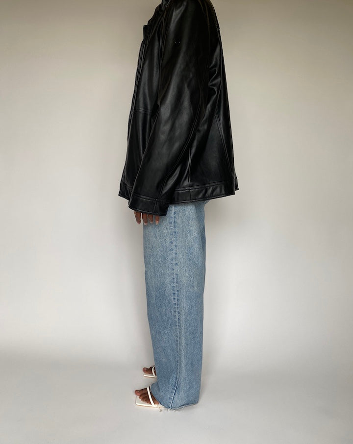 VINTAGE OVERSIZED CALVIN KLEIN BLACK FAUX LEATHER JACKET 3834