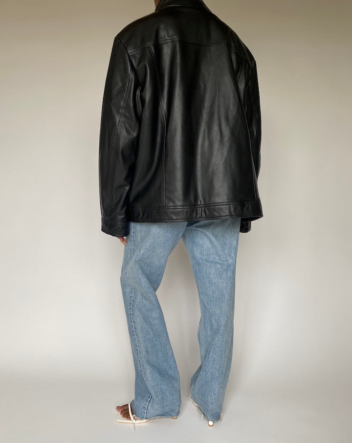 VINTAGE OVERSIZED CALVIN KLEIN BLACK FAUX LEATHER JACKET 3834
