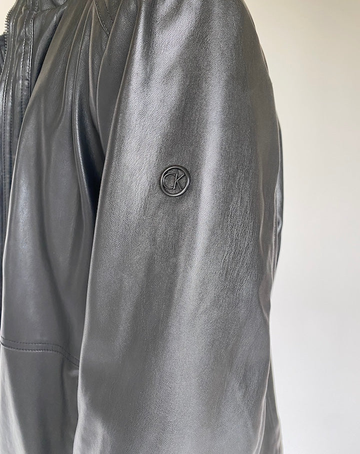 VINTAGE OVERSIZED CALVIN KLEIN BLACK FAUX LEATHER JACKET 3834