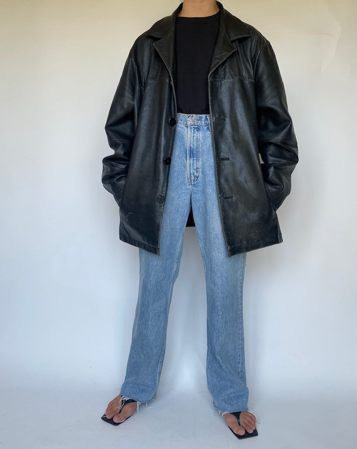 VINTAGE OVERSIZED BLACK LEATHER JACKET 3427