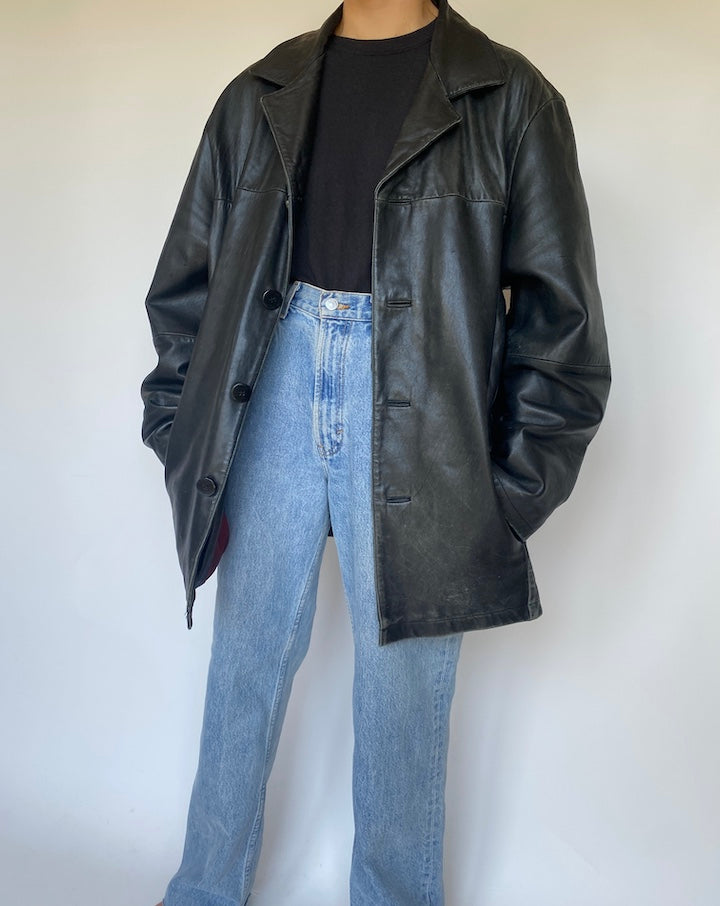 VINTAGE OVERSIZED BLACK LEATHER JACKET 3427