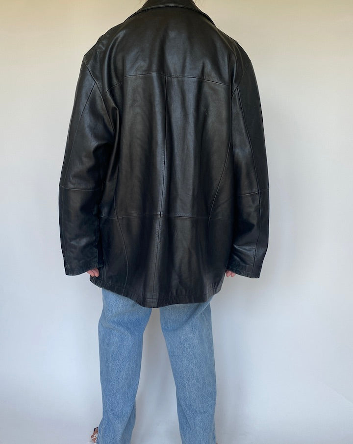 VINTAGE OVERSIZED BLACK LEATHER JACKET 3427