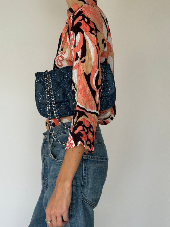 Vintage Pucci-Inspired Printed Button-Up Blouse 6238