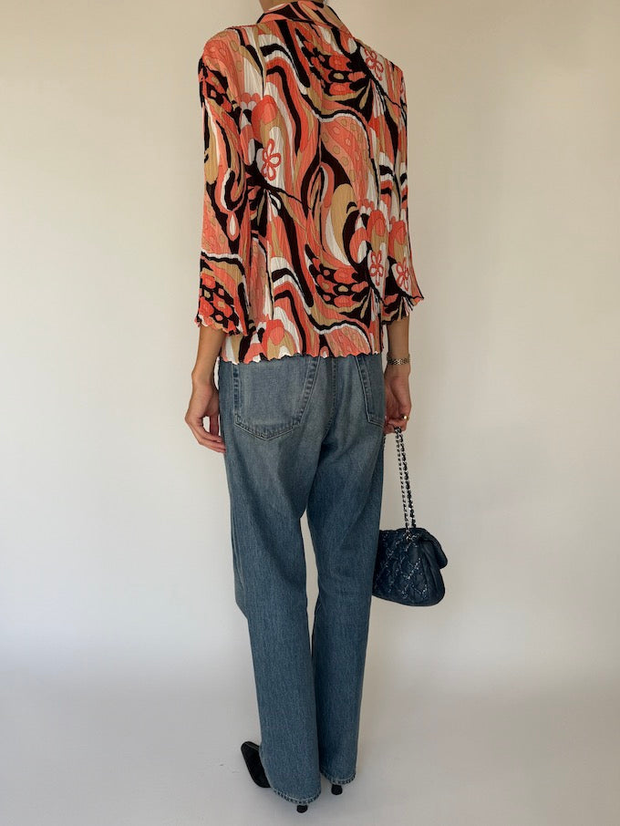 Vintage Pucci-Inspired Printed Button-Up Blouse 6238