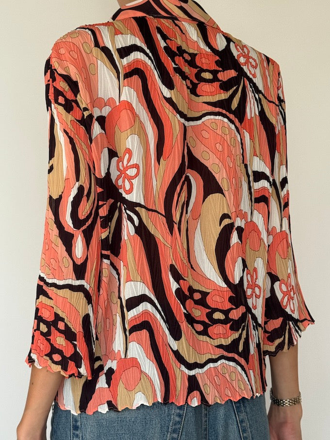Vintage Pucci-Inspired Printed Button-Up Blouse 6238