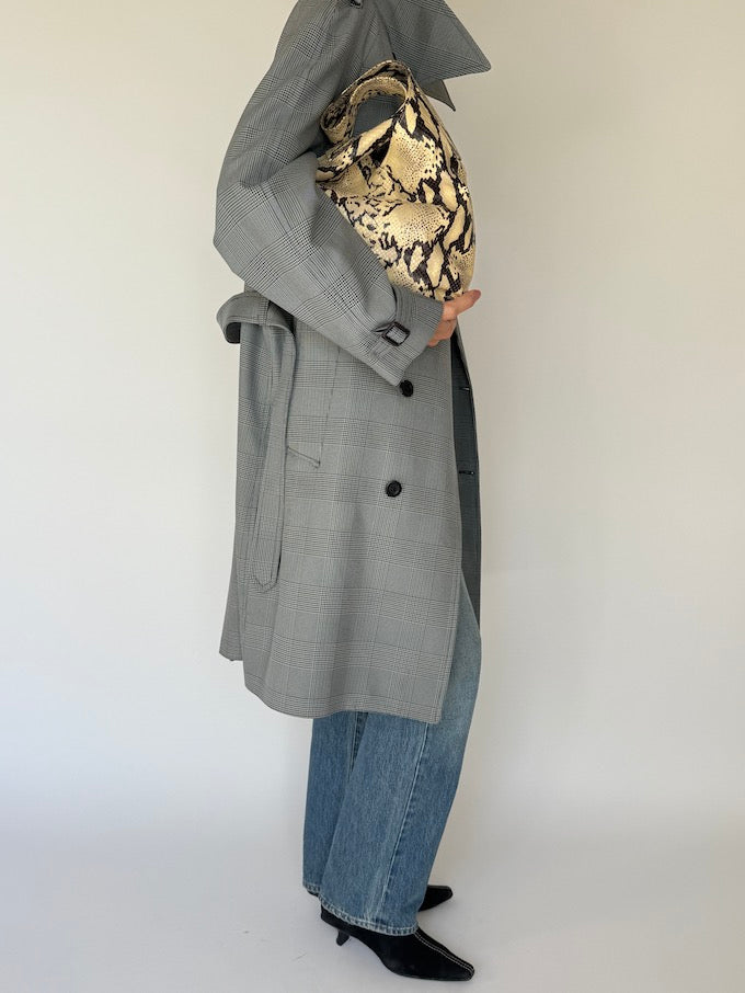 Vintage Checked Trench Coat Grey 6092