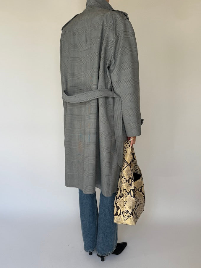 Vintage Checked Trench Coat Grey 6092