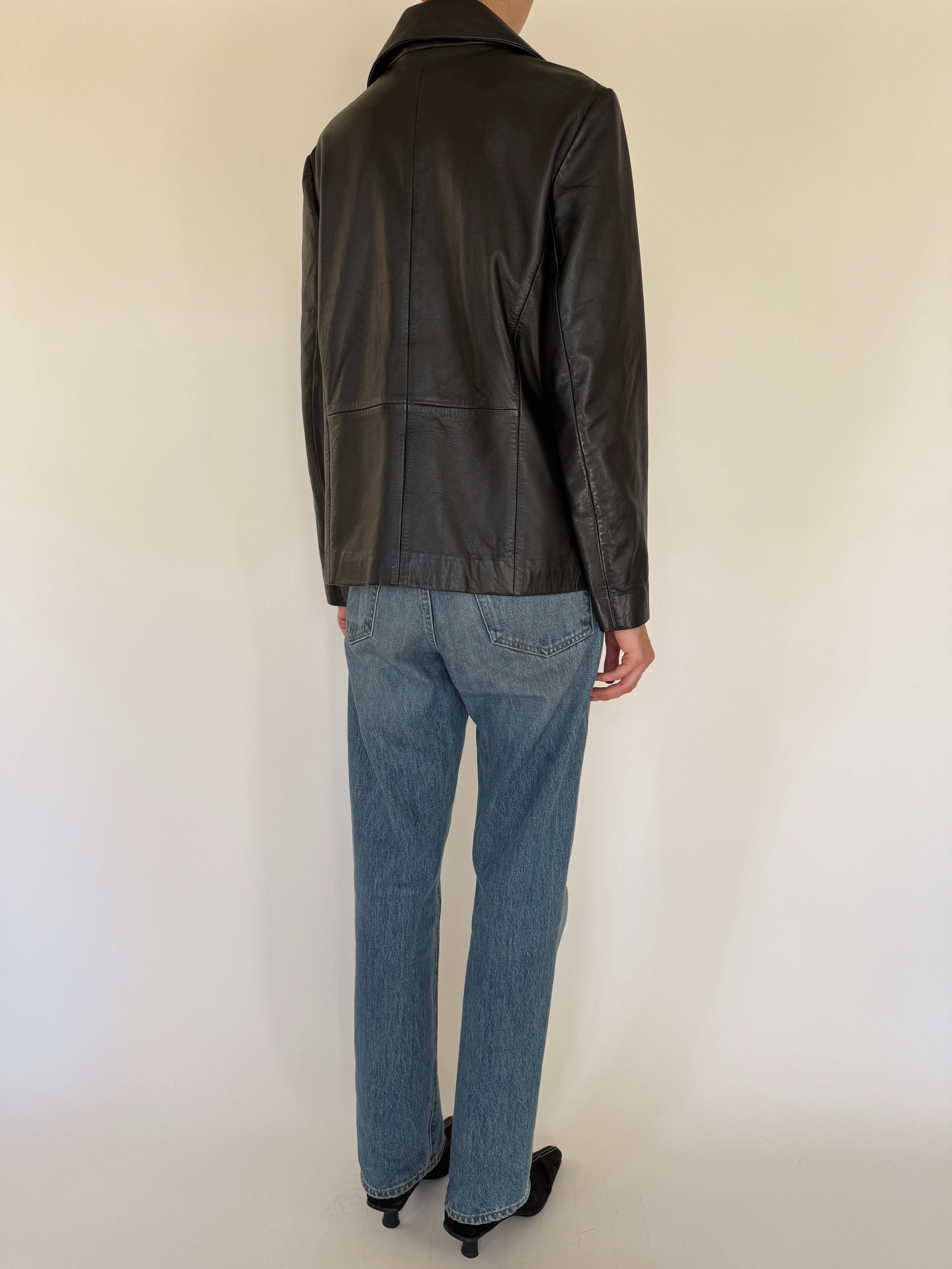 Vintage black leather blazer back view