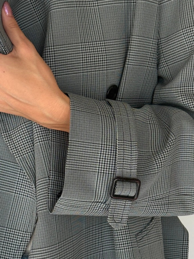 Vintage Checked Trench Coat Grey 6092