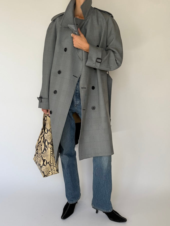 Vintage Checked Trench Coat Grey 6092