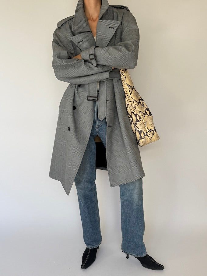 Vintage Checked Trench Coat Grey 6092