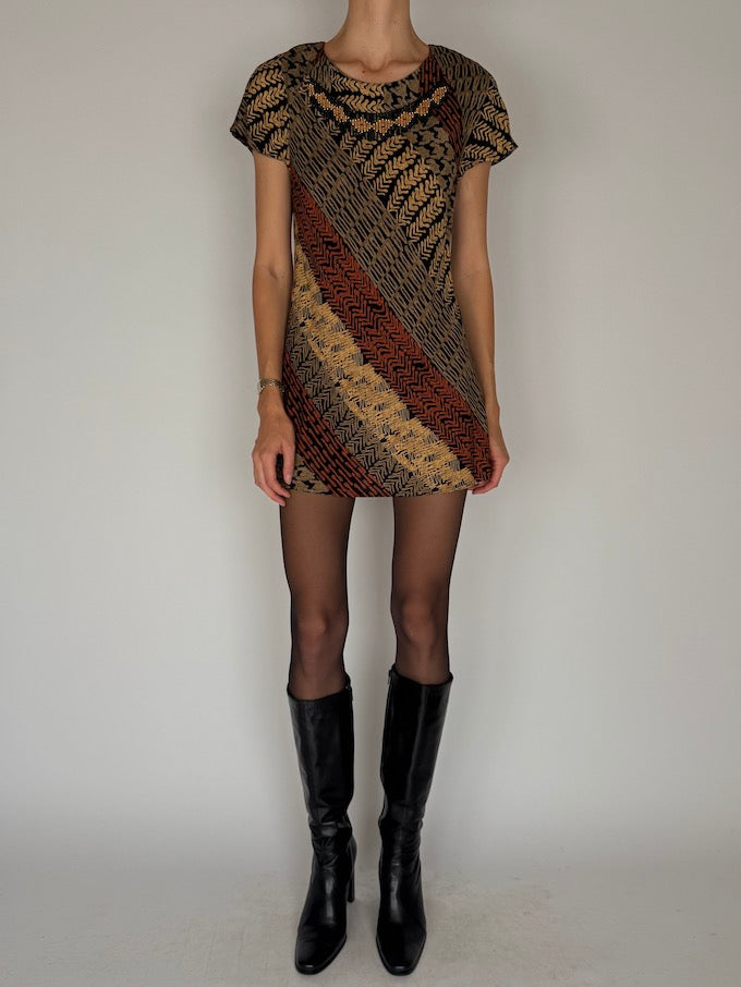 Vintage Tribal-Inspired Mini Dress 6095