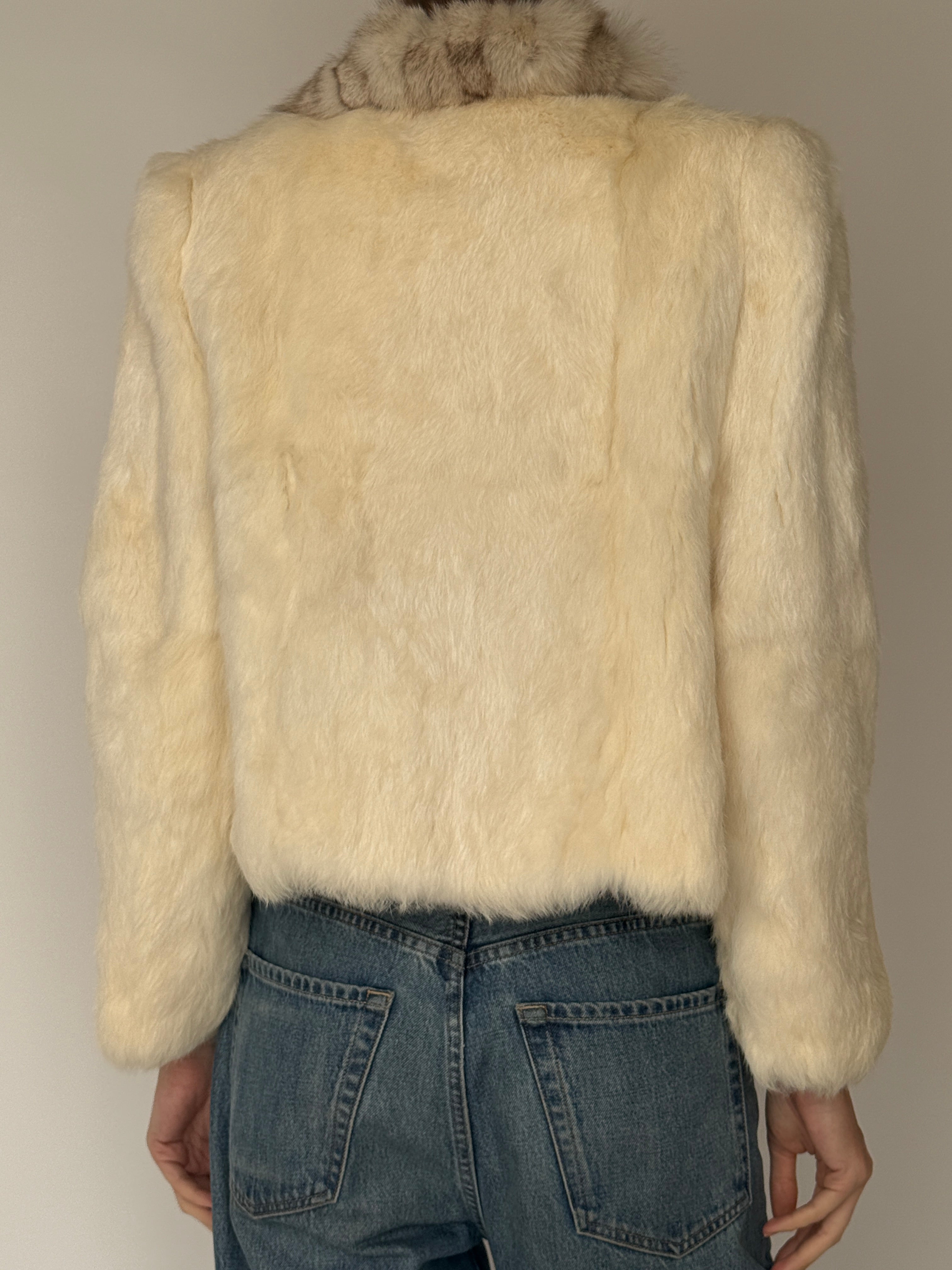 Vintage ivory real fur coat back 
view