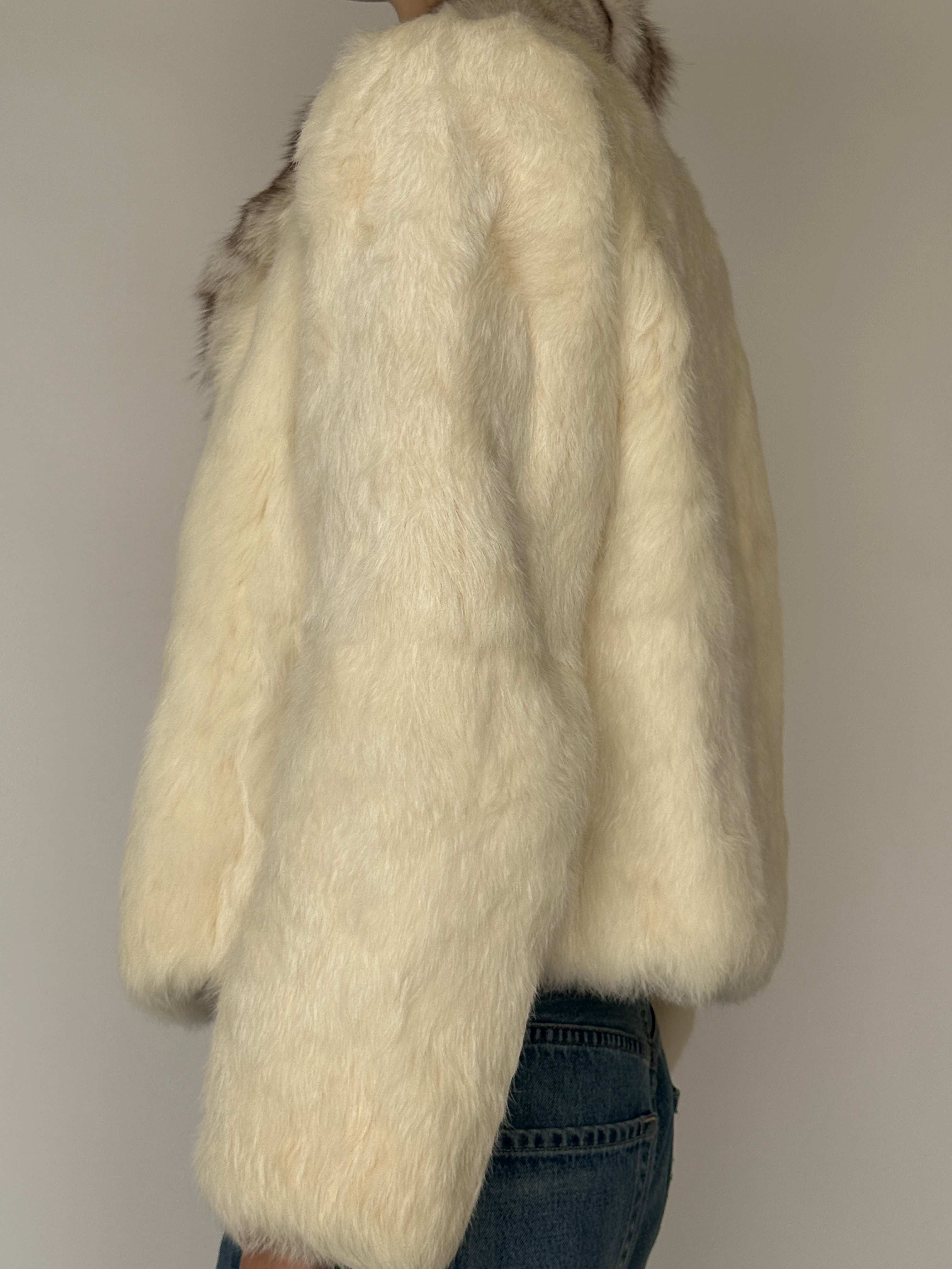 Vintage ivory fur coat side view