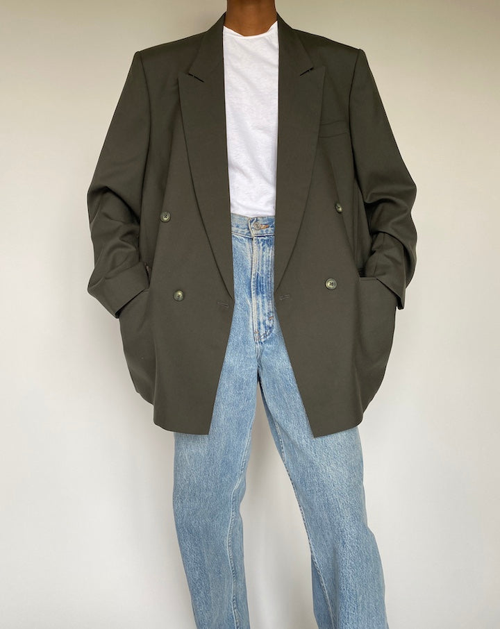 VINTAGE DOUBLE-BREASTED OLIVE BLAZER 3842